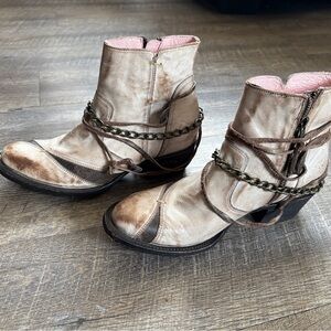 Tan and Brown Western Ankle Boots with Studded Strap